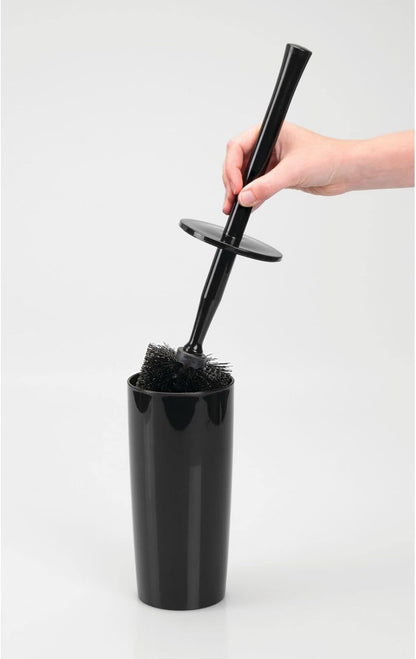 mDesign Slim Plastic Toilet Bowl Brush and Holder Set, Modern Compact Storage Organizer Cleaner Scrubber for Toilet - Heavy Duty Cleaning Plunger for Bathroom, Aura Collection - Navy Blue