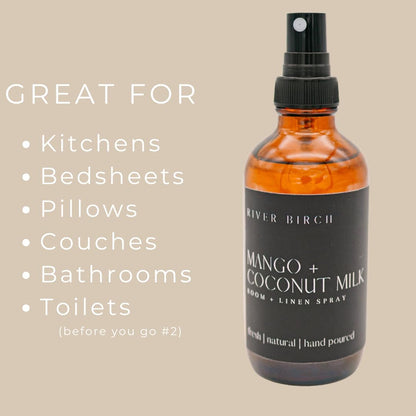 River Birch Luxury Linen and Room Spray - Home Signature Scent Balsam and Cedar Room Fragrance Spray - Fragrant Fresh Linen Air Freshener For Bedding - Handmade in Texas - 4 oz Glass Amber Bottle