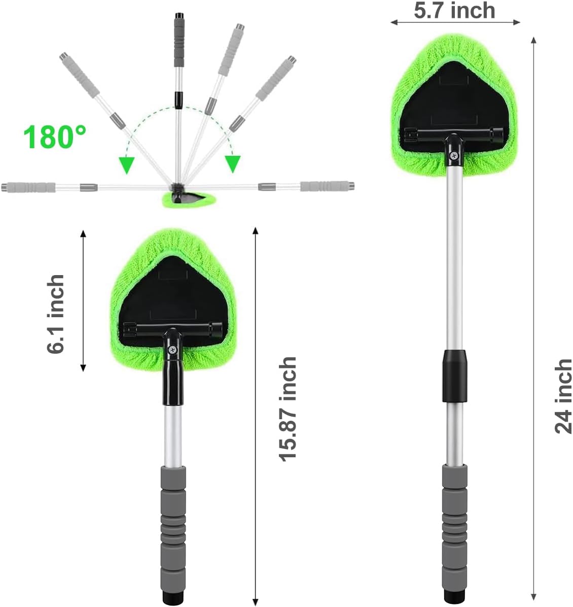 XINDELL Windshield Cleaner Tool – Car Interior Window Cleaning Kit with Extendable Handle & 4 Microfiber Pads, Auto Wiper Inside Windshield Brush for Car & Home Windows