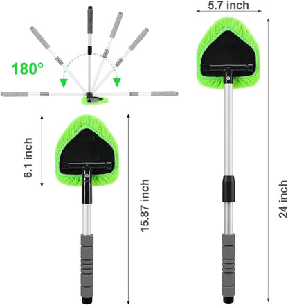 XINDELL Windshield Cleaner Tool – Car Interior Window Cleaning Kit with Extendable Handle & 4 Microfiber Pads, Auto Wiper Inside Windshield Brush for Car & Home Windows