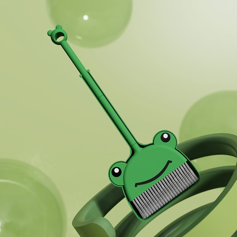 Children's Small Broom Dustpan Set Green Frog Mini Household Cleaning and Pretend Play Set