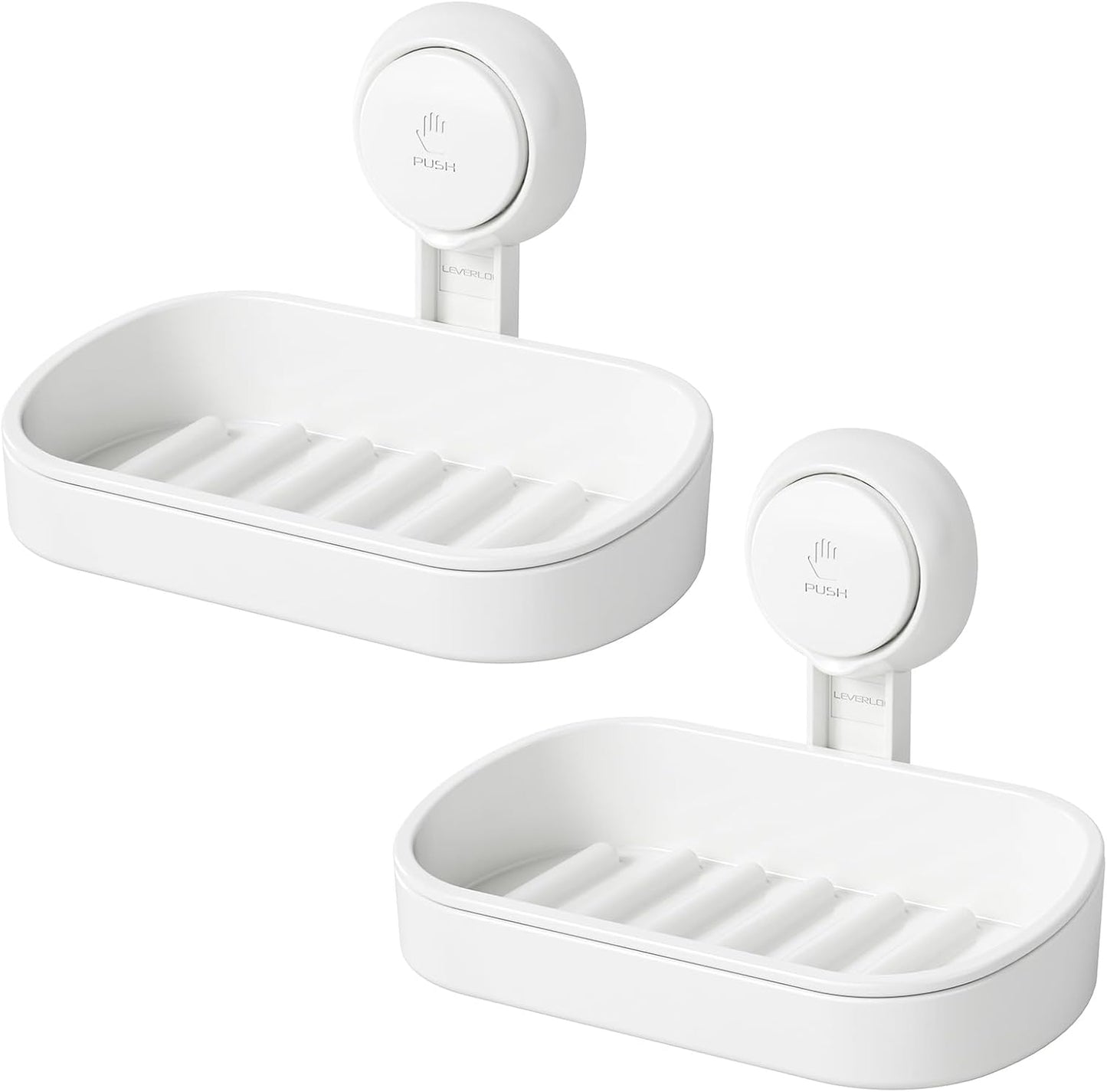 LEVERLOC Soap Holder Shower with Hooks, Bar Suction Cup Soap Dish Tray for Wall, Rust-Proof Stainless Steel Sponge Caddy for Bathroom Accessories Organizer Bathtub Kitchen Sink, Black