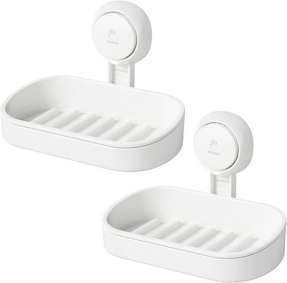 LEVERLOC Soap Holder Shower with Hooks, Bar Suction Cup Soap Dish Tray for Wall, Rust-Proof Stainless Steel Sponge Caddy for Bathroom Accessories Organizer Bathtub Kitchen Sink, Black