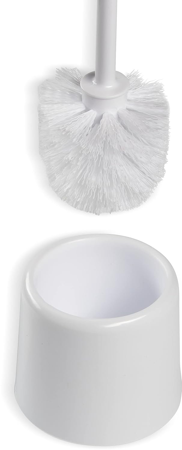 SPARTA 16-Inch Durable Toilet Brush with Storage Holder, Bowl Brush with Caddy with Sturdy Polypropylene Bristles for Effective Cleaning, White Plastic Handle for Secure Grip, White