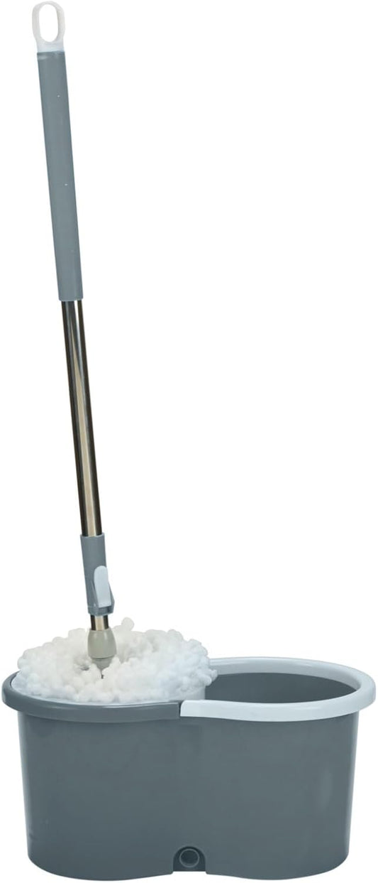 Simplify Self Wringing Spinner Mop | 1 Bucket with Spinning Mechanism | 2 Microfiber Heads | 360 Head mop| Household Cleaning | Extendable Mop Head | Grey