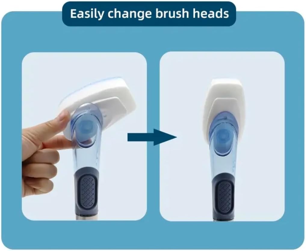 Multifunctional Kitchen Dish Washing Brush Set with Automatic Liquid Filling, Long Handle Scrub Brush with Stand, Blue