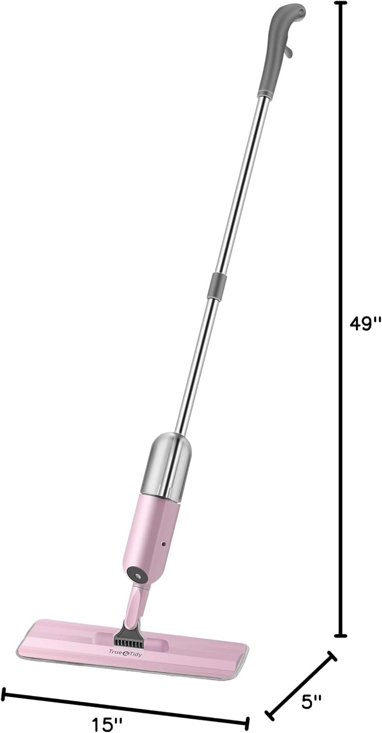 True & Tidy® SPRAY-250 Multi-Surface Spray Mop with 490ml Refillable Water Bottle for Floor Cleaning, Works on Wood, Tile, Marble etc, Use Any Cleaning Solution, Machine Washable Microfiber Mop Pads