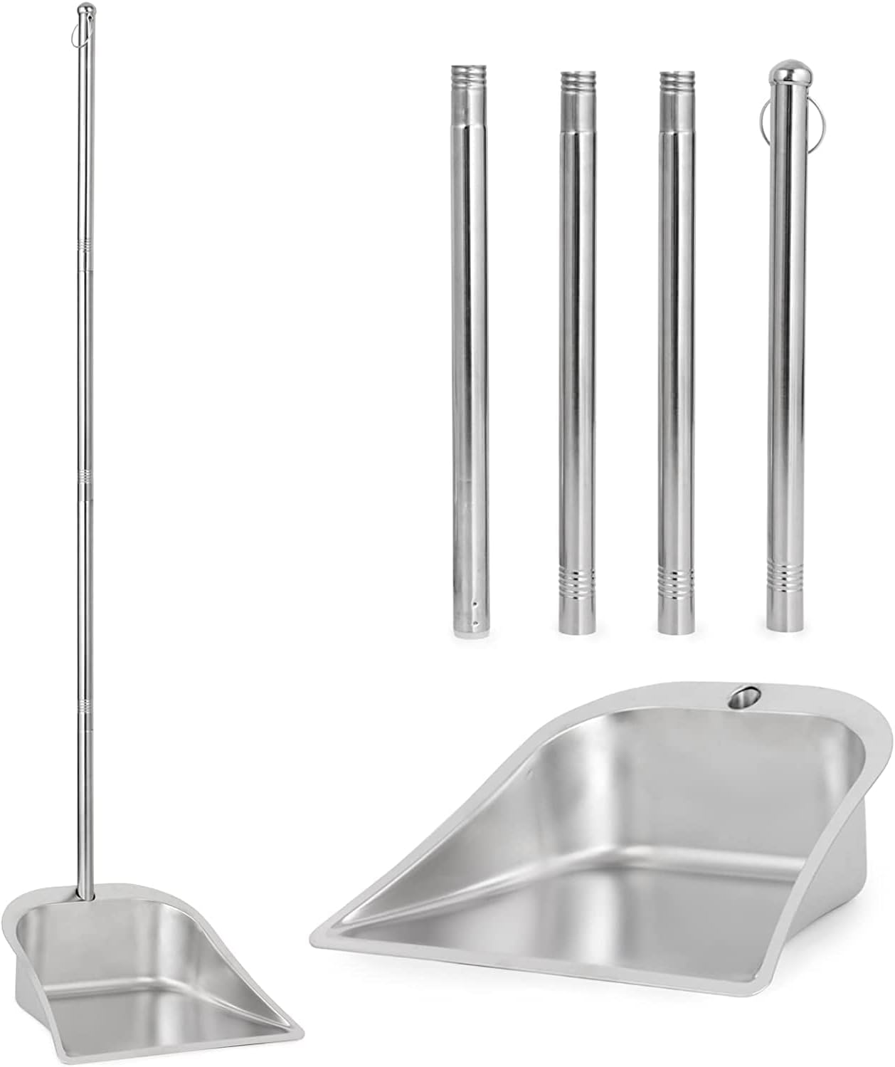 VOOWO Heavy Duty Broom and Dust pan Set, Stainless Steel Broom and Dustpan Set with Long Handle, Broom with Dustpan Set for Home Standing Dust Pan Indoor Outdoor Brooms Dustpan