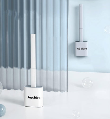 Toilet Brush with Holder Silicone Toilet Brush and Cleaning Brush for Household Bathroom Toliet Brush Set (White)