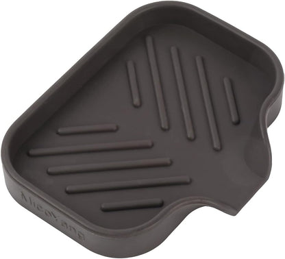MicoYang Silicone Bathroom Soap Dishes with Drain Spout-Bathroom and Kitchen Sink Organizer,Sponge Holder,Dish Soap Tray,Perfect for Dispenser,Scrubber,Bottle,Cup on Sink or Counter-Black 4.9"×3.2"