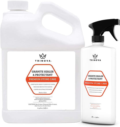 TriNova Granite Sealer & Protector – Best Stone Polish, Protectant & Care Product – Easy Maintenance for Clean Countertop Surface, Marble, Tile – No Streaks, Stains, Haze, or Spots - 18 fl oz