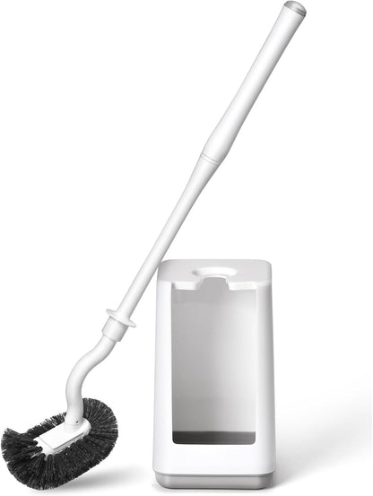 Toilet Bowl Brush and Holder Sturdy Plastic Long Handled Toilet Brushes for Bathroom with Ventilated Base Easy to Assemble for Deep Cleaning (White 1)