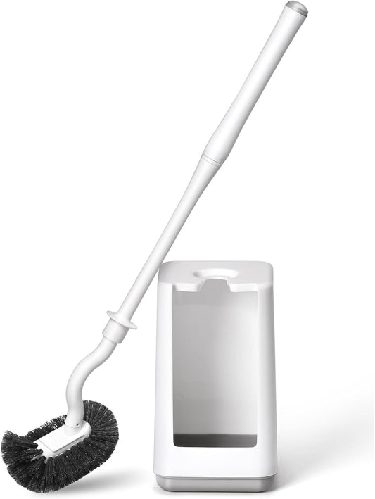 Toilet Bowl Brush and Holder Sturdy Plastic Long Handled Toilet Brushes for Bathroom with Ventilated Base Easy to Assemble for Deep Cleaning (White 1)