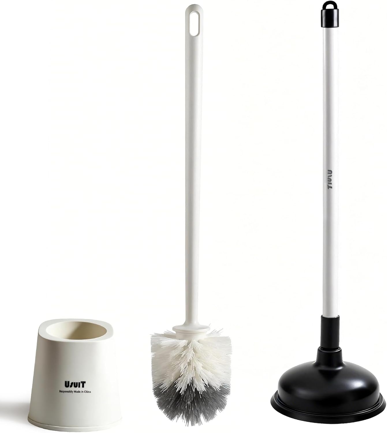 Toilet Plunger and Brush Set with Hideaway Holder – Heavy Duty Bathroom Cleaning Tools – Compact Toilet Bowl Cleaner & Plunger Combo for Modern Home Decor