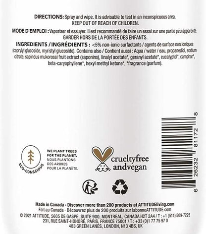ATTITUDE All Surface Cleaner for Pets, Plant and Mineral-Based Ingredients, Vegan and Cruelty-free, Lavender, 16 Fl Oz