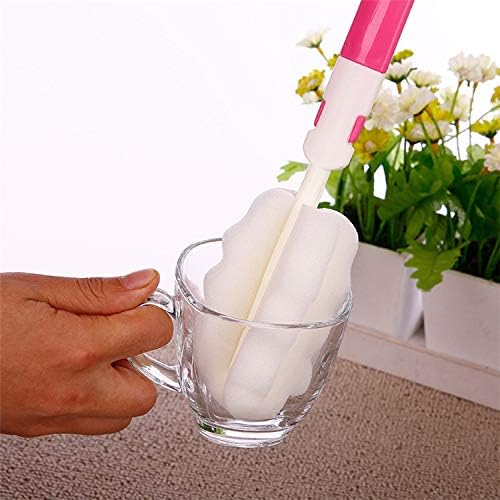 Bottle Brush Sponge Cup Brush Set with 4 Replacement Brush Head Portable Long Handle Water Bottle Cleaner Brush, for Baby Bottles Vacuum Flasks (4 Brushes + 4 Heads)