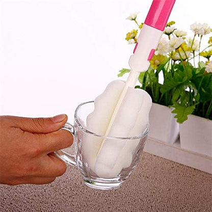 Bottle Brush Sponge Cup Brush Set with 4 Replacement Brush Head Portable Long Handle Water Bottle Cleaner Brush, for Baby Bottles Vacuum Flasks (4 Brushes + 4 Heads)