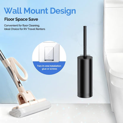 HAMITOR Toilet Brush and Holder Set: 304 Stainless Steel Heavy Duty Deep Cleaning Bowl Cleaner Brush with Curved Bristle - Space Saving Wall-Mounted for Home Apartment Bathroom Accessories Silver