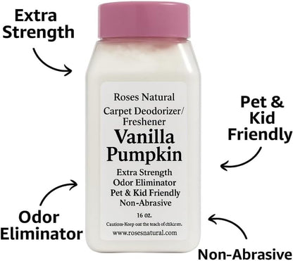 Vanilla Pumpkin Carpet Deodorizer Powder – Pet Odor Eliminator Carpet Freshener, Rugs & Upholstery, Natural Baking Soda Carpet Powder, Kid & Pet Friendly, Long Lasting Scent, 16 oz