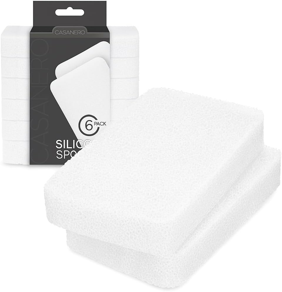 Casanero 6 Pack Silicone Dish Sponges, Heavy Duty Non Scratch Sponges for Dishwashing, Reusable Household Cleaning Sponges for Kitchen, Countertop, Bathroom, Non Stick Cookware or Car