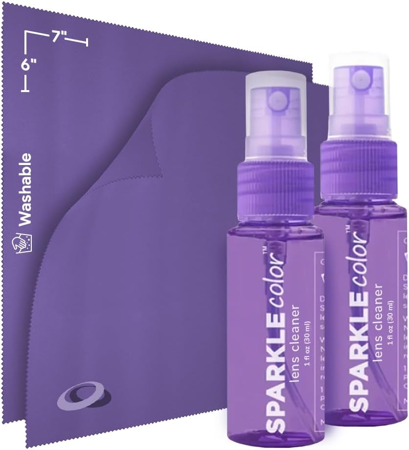 Sparkle Anti-Reflective Safe Lens Cleaner Spray Kit - (2) 1oz Glasses Cleaner Spray & (2) Microfiber Cloth for Eyeglasses, Sunglasses, Lenses, Screens and Camera Cleaning Kit (4 Piece Set)