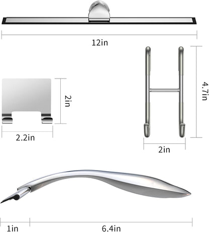 Shower Squeegee and Window Squeegee, Stainless Steel, 100% Streak-Free, Cleaner for Bathroom Showers Glass Doors, Home Mirrors, Car Windows Wiper, Adhesive Holder, Shower Door Hook, 10 Inch, Gold