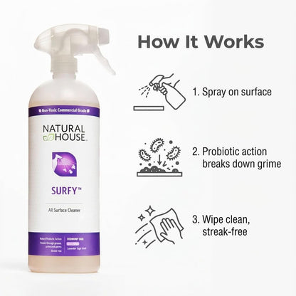 Enzyme All-Purpose Cleaner Spray - Natural House Surfy - Probiotic Multi-Surface Formula - Plant-Based, Septic Safe - Lavender Sage Scent - 32 oz