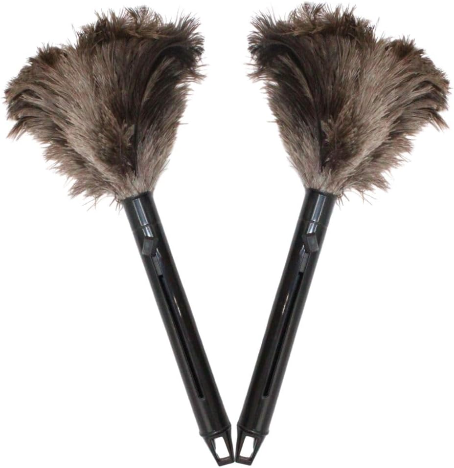 Retractable Feather Duster 8-14 in Adjustable - Natural Feather Dusters for Cleaning Ceiling Fans, Blinds, Plantation Shutters, Walls & Furniture - Quality Checked in USA - 1 Pack