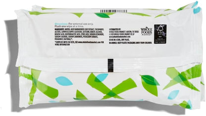 365 by Whole Foods Market, Plant-Based Flushable Wipes, Aloe & Green Tea Scent, 42 Count (Pack of 3)