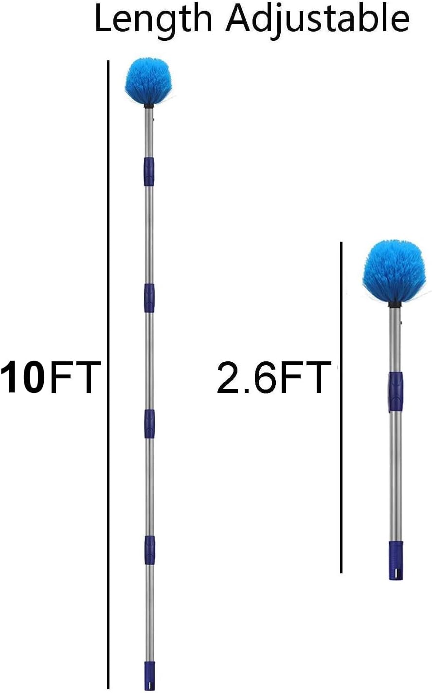 Cobweb Duster with Pole, 4ft Stainless Steel Pole Cobweb Brush with Medium-Stiff Bristles for Walls Beams Shelves Iight Fixtures and Window Screens