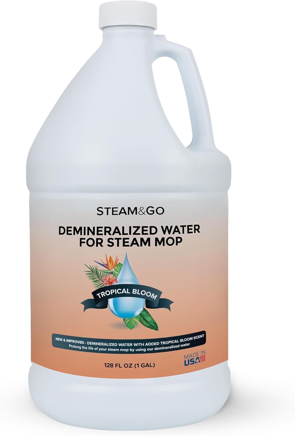 Steam & Go Demineralized Water for Steam Cleaner - PVC-Free Floor Cleaning Solution Compatible for All Steam Mops - Multi-Surface Cleaner for Home Surfaces - Tropical Bloom Scent, 32 oz