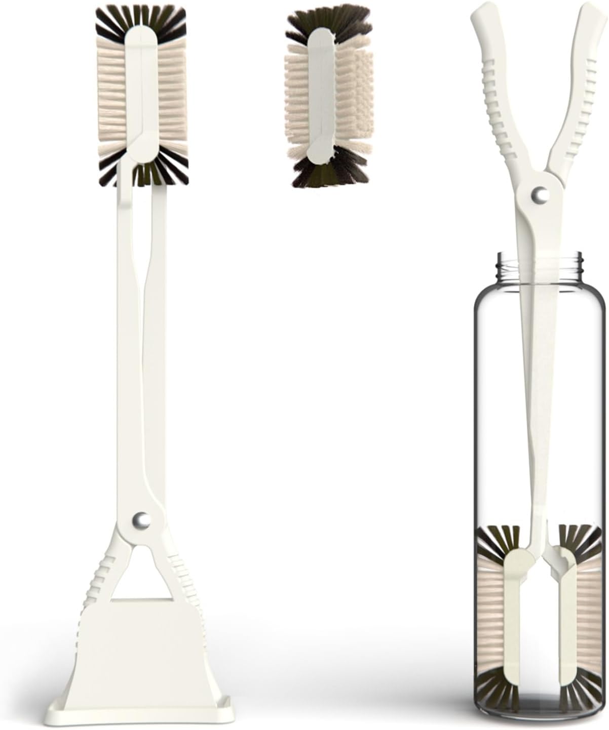Bottle Brush and Two Replacement Brush Heads Set, 16-Inch Extra Long Handle | Bottle Brush with Stand, Bottle Cleaner. Perfect for Deep Bottles