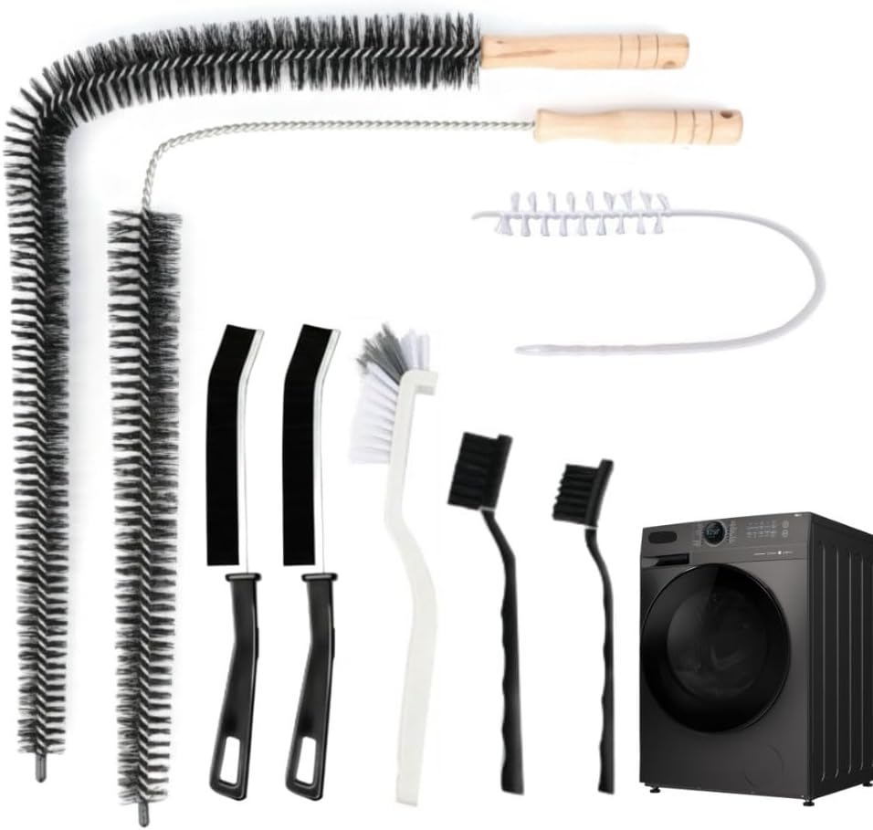 8 PCS Multi-Purpose Washing Machine Cleaning Brush, Dryer Vent Cleaner Kit, Crevice Brush for Bathroom, Grout & Sink, Household Tile Cleaning Tools, Long Handle Tools for Front Load & Top Load Washers