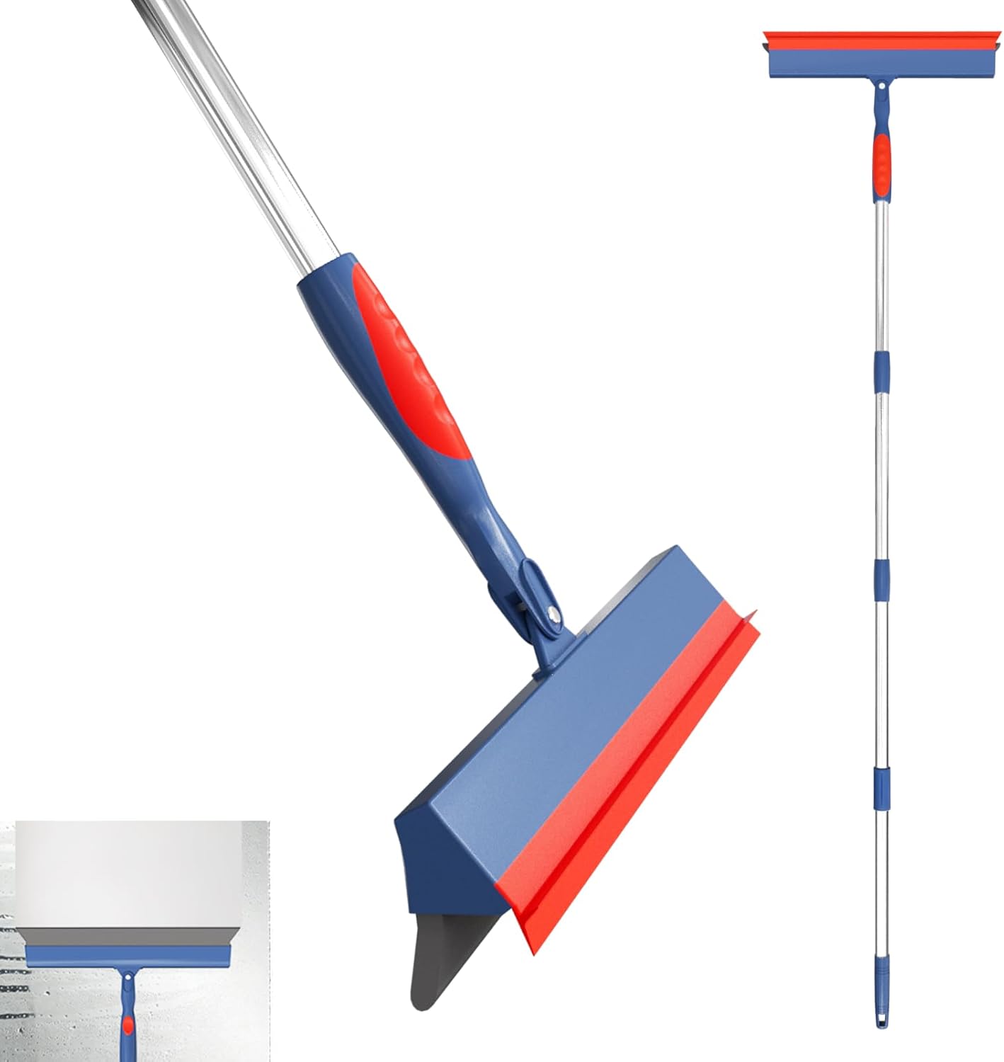 Floor Squeegee for Concrete Floor, 15.8" Large Heavy Duty Squeegee for Floor with 60" Adjustable Handle, 2-in-1 Silicone & EVA Blade for Garage,Concrete,Tile,Bathroom,Window Glass Cleaning