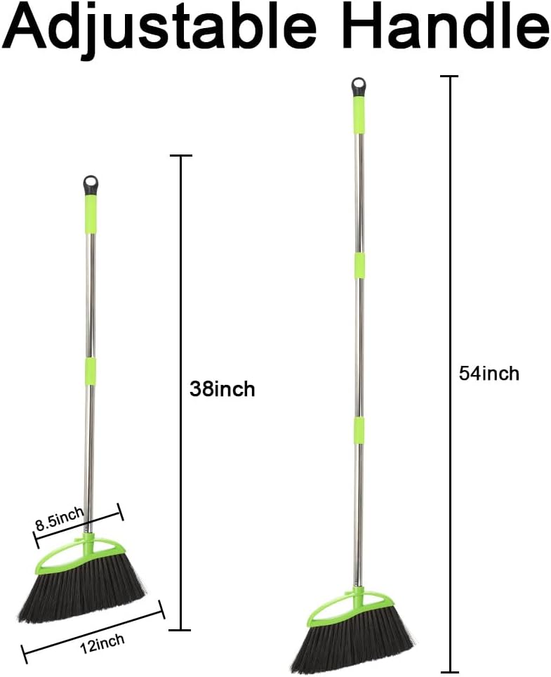 Soft Bristles Green Angle Broom and Dustpan Set, Long Handle Household Indoor Broom with Dustpan Combo Set for Room Kitchen Lobby Office Hardwood Floor Sweeping Floor Cleaning