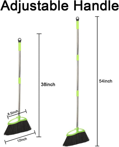 Soft Bristles Green Angle Broom and Dustpan Set, Long Handle Household Indoor Broom with Dustpan Combo Set for Room Kitchen Lobby Office Hardwood Floor Sweeping Floor Cleaning