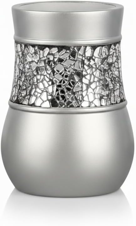 Creative Scents Crackled Glass Toilet Brush with Holder - Silver Toilet Bowl Cleaner Brush and Holder - Good Grip, Deep Cleaning, Decorative Design Compact Toilet Bowl Scrubber