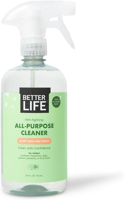 Better Life All Purpose Cleaner - Multipurpose Home and Kitchen Cleaning Spray for Glass, Countertops, Appliances, Upholstery & More - Multi-surface Spray Cleaner - 24oz (Pack of 2) Unscented
