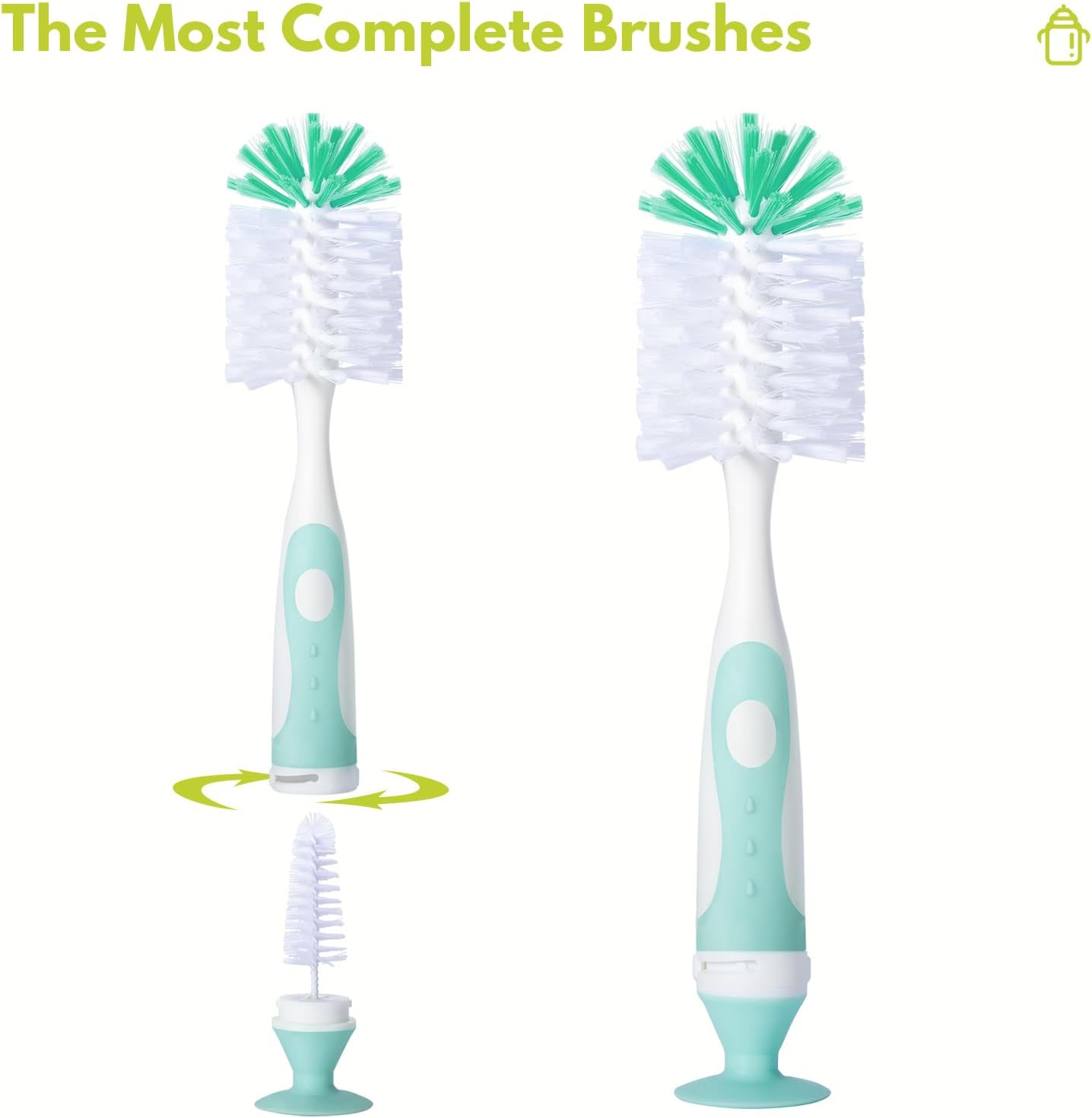 CAREBABYMORE 2 Pack Baby Bottle Brush with 4 Pack Straw Brushes, 10.2" Nylon Brushe with Nipple Cleaner and Stand Suction Cup (Gray)