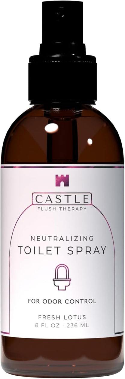 Castle Flush Therapy Neutralizing Toilet Spray | Odor Control: Mist Over the Water Surface, Go, Then Flush | Bathroom Freshening | Neutralizes Odors at the Source | Fresh Lotus | 0.45 oz (2 Pack)