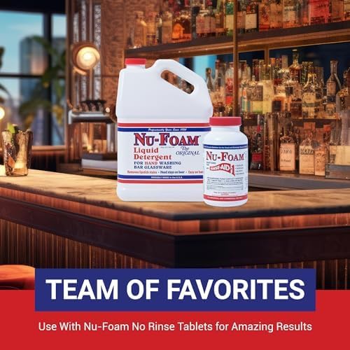 Nu-Foam Sanitizing Tablets for Bar Glassware – Superior Rinse Aid - Hand Washing Bar, Tavern, Brewery Supplies - Spotless Serving Glasses - 6 Jars 600 Tablets/ 3600 Quarts (6 Pack 600 Tablets)