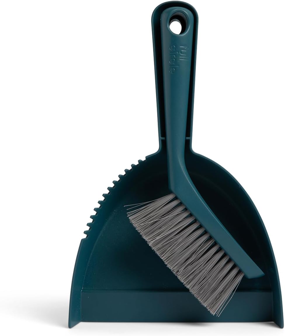 Full Circle Clean Ocean Mini Dustpan and Brush Set, Compact Broom for Cleaning Home, Office Desktop, Kitchen, and Car, Sustainably Made 100% from Recycled Ghost Fishing Nets