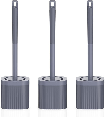 Toilet Brush, 3 Pack Compact Toilet Bowl Brush and Holder Set with Nylon Bristles Toilet Cleaner Brush Hidden Toilet Scrubber Brush for Bathroom Cleaning, Grey & White