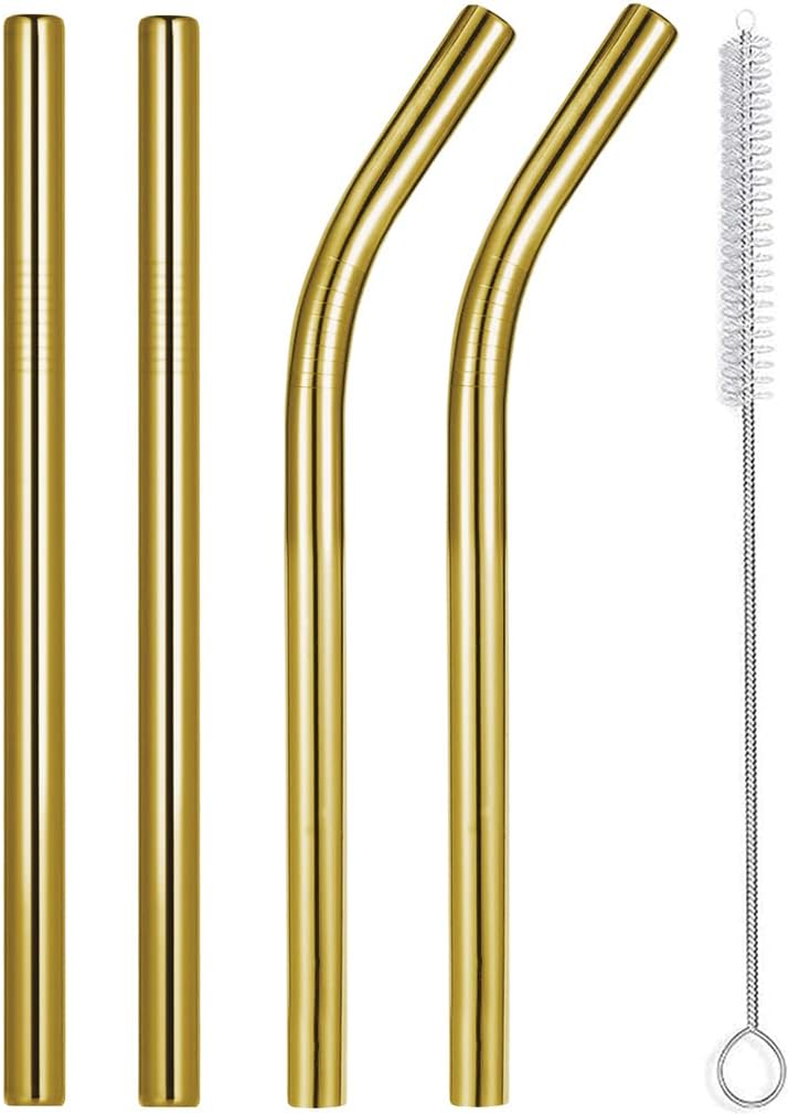 Vinaco Stainless Steel Smoothie Straws, 0.4'' Extra Wide Reusable Metal Drinking Straws for Milkshake, Smoothie, Beverage, Set of 4 with 1 Cleaning Brush
