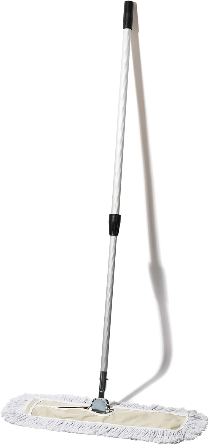 Commercial Dust Mop – 18 Inch Floor Sweeper for Hardwood, Reusable Cotton Mop Head, Extendable Handle, Dry Mop for Floor Cleaning & Janitorial Supplies