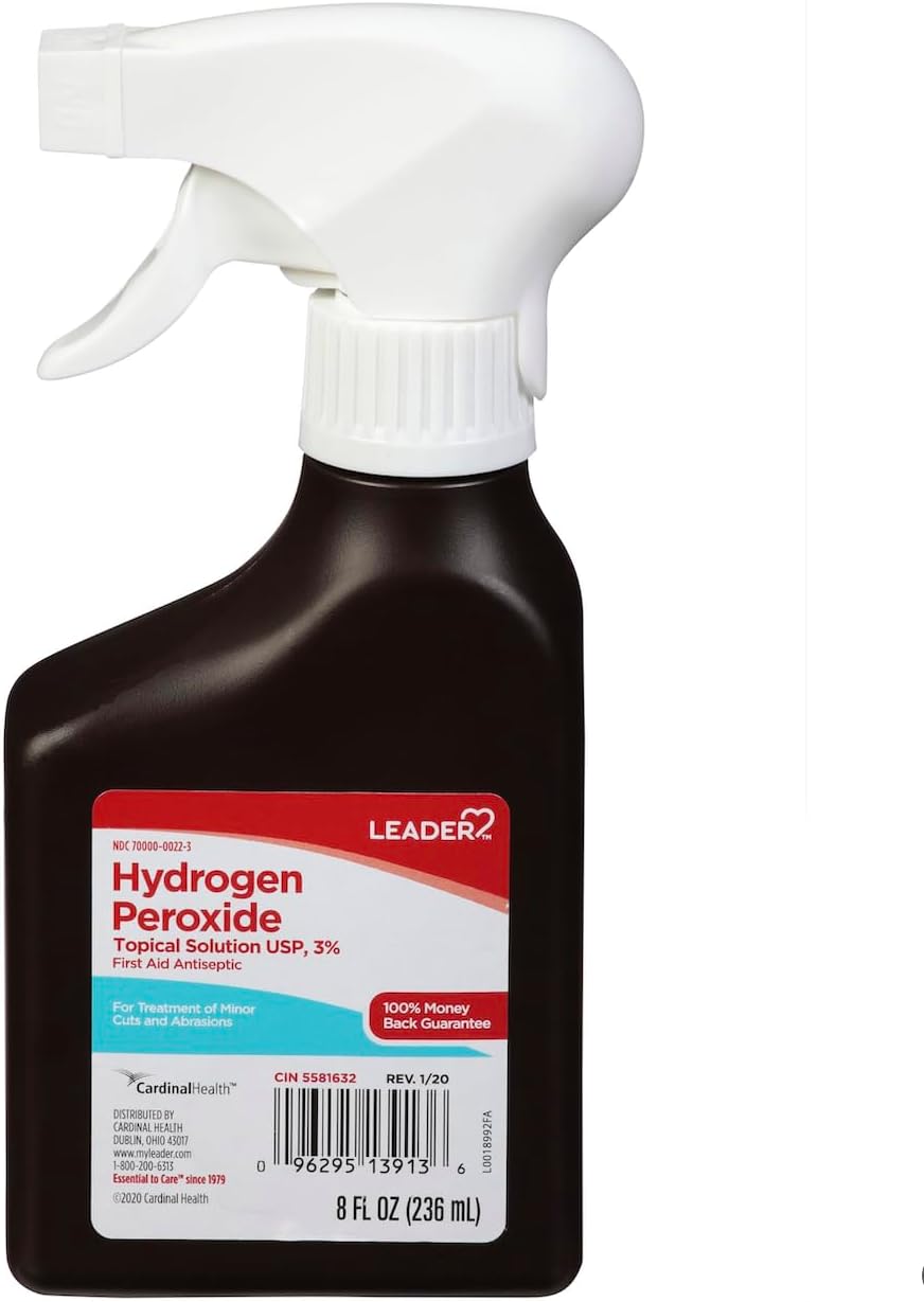 LEADER Hydrogen Peroxide Spray Bottle First Aid Antiseptic 3% Solution – Multi-Purpose Cleaner, Gentle & Effective Disinfectant Spray for Home, Cuts, and Scrapes, Easy-to-Use 8 oz Bottle