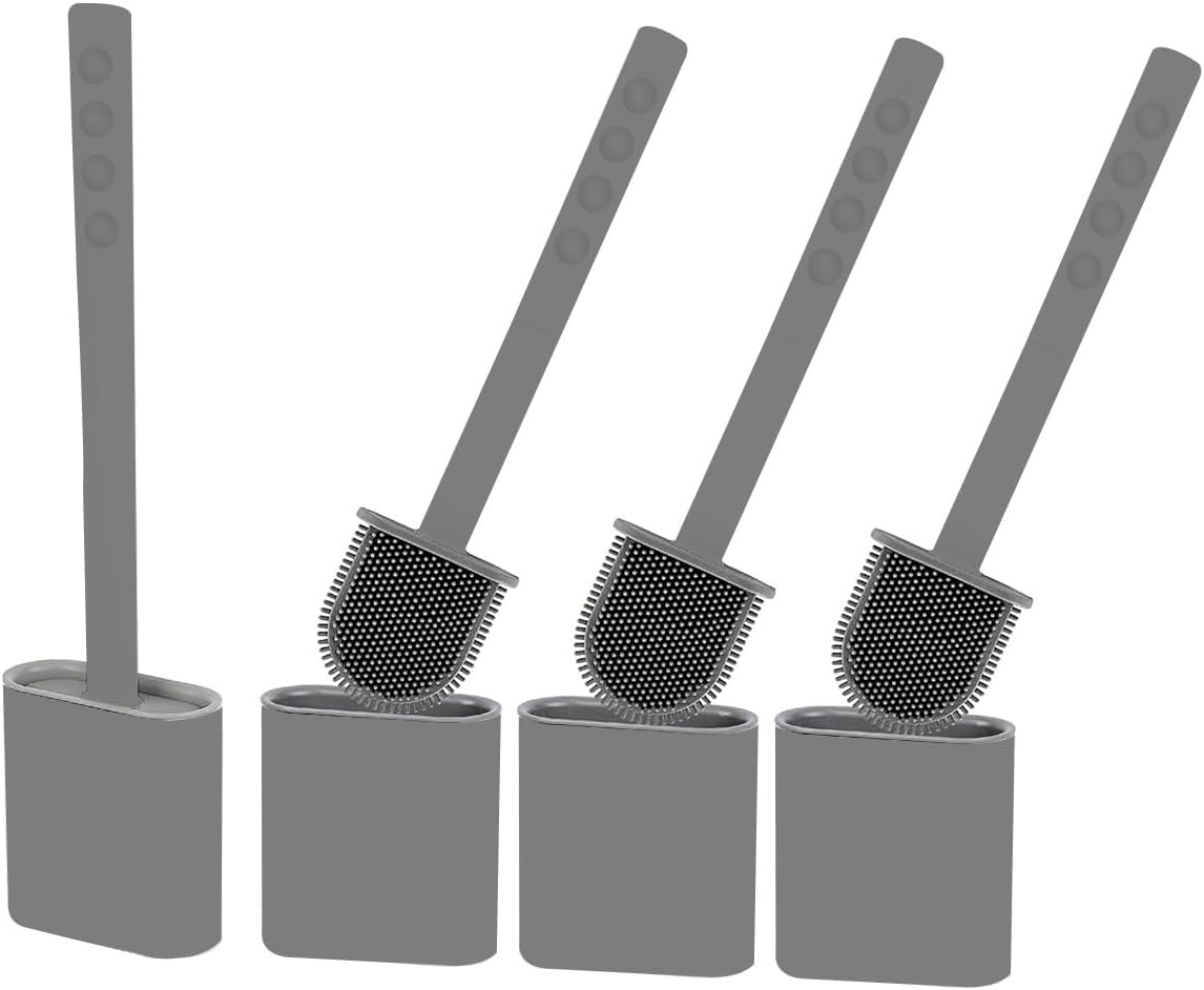 Modern Minimalist Silicone Black Toilet Brush with Holder - Pack of 2 Toilet Bowl Brush Set - Self-Cleaning & Splash-Free, Easy-Rinse Design with Wall Mounted Holder Bathroom Accessory.