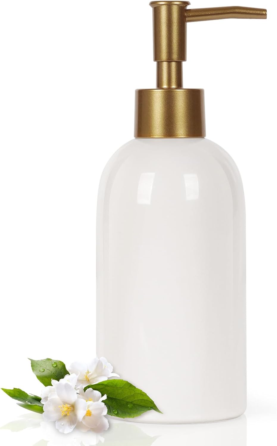Natheeph Dish Soap Dispenser, Hand Soap Dispenser Ceramic Bottle, Refillable Liquid Great for Kitchen Dish Soap, Hand Soap, Essential Oil & Lotion (Bright White)
