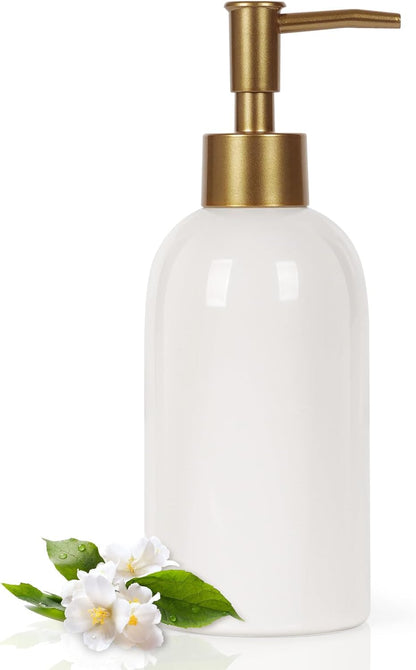 Natheeph Dish Soap Dispenser, Hand Soap Dispenser Ceramic Bottle, Refillable Liquid Great for Kitchen Dish Soap, Hand Soap, Essential Oil & Lotion (Bright White)