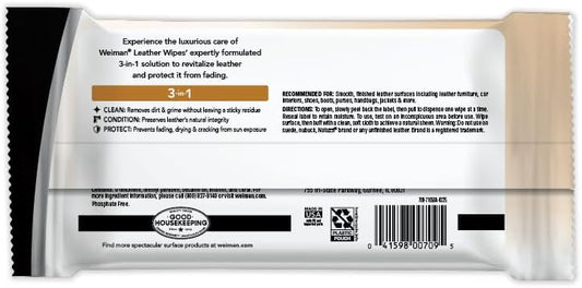 Weiman Leather Cleaner and Conditioner Wipes & Microfiber Towel Kit, Clean, Condition and Restores Leather Surfaces, UV Shield Prevent Cracking & Fading of Leather Furniture, Car Seats, Shoes & Purse